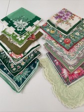 Vintage Ladies Hankies Lot Of 12 - JUST GREENS - SHADES OF GREEN EX COND