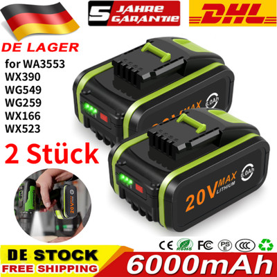 2X 20V MAX 6,0Ah Akku Für Worx Ersatzakku WA3553 WA3556 WA3551 WX390 6000mAh