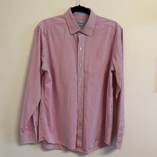 J McLaughlin Mens Button Shirt Size Large Cotton Red Striped Career Preppy