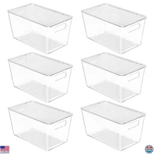 6 Pack Clear Stackable Storage Bins with Lids - Medium Plastic Containers