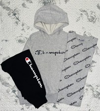 Boys 3pc Champion Gray/Black T-Shirt, Hoodie, Joggers Bundle Sz/ Small 8