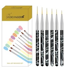 6Pcs Nail Art Liner Brushes Thin Liner Nail Brush Set for Gel Polish, Black