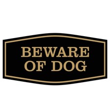 1 Pack Large Beware of Dog Sign, Black, Gold, Wall, Door Mount, Home Security