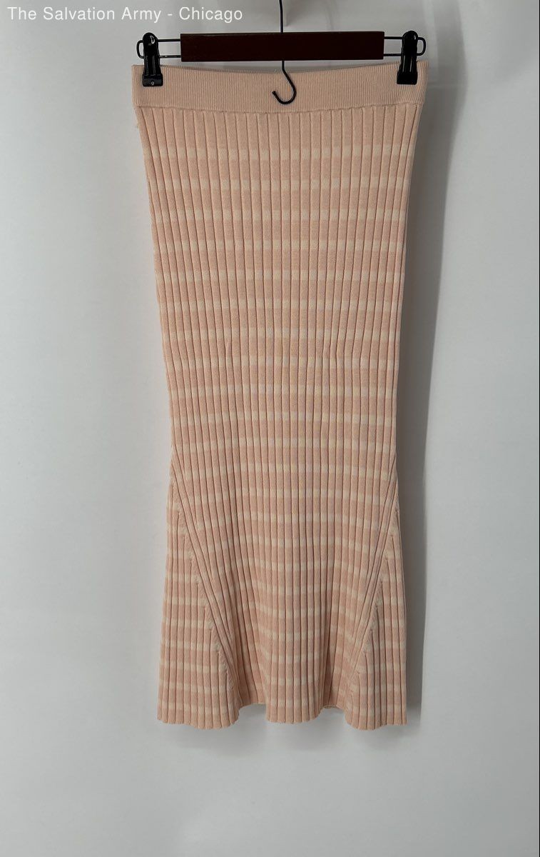 Club Monaco Womens Peach Striped Knitted Ribbed Midi Bodycon Skirt Size XS