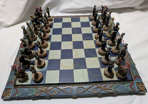 U.S. Civil War Chess Set -  Heavy Board Late 20th Century  Collectible