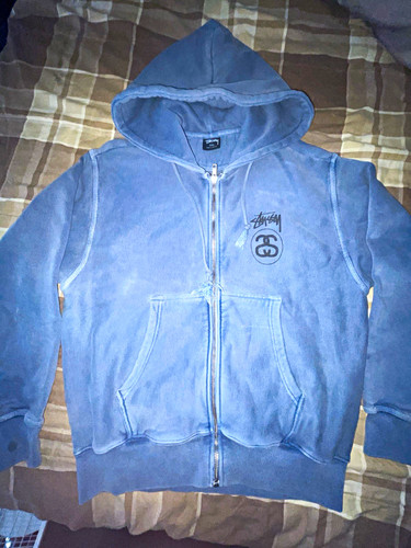 Stüssy, Vintage Stüssy Blue Full Zip Hooded Fleece Hoodie Graphic Stussy logo Unisex Sm