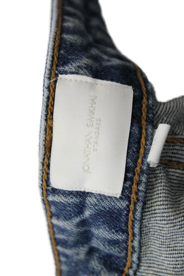 Jonathan Simkhai Womens Mid Rise Faux Leather Front Straight Jeans Black Blue 26 - Image 4 of 4