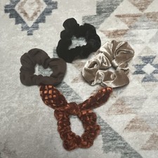 Set of 4 Fabric Hair Scrunchies With Scarf - Brown, Black, Beige, Copper