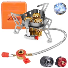 6800W Windproof Camping Stove with Piezo Ignition 1 LB Propane Tank Adapter US