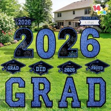 14 Pcs Graduation Yard Signs Class of 2026, Black  Blue Congrats Grad Yard Sign