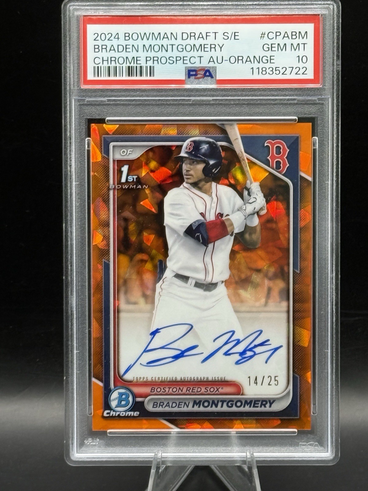 2024 Bowman Sapphire Braden Montgomery Chrome Prospects Auto Orange /25 PSA 10