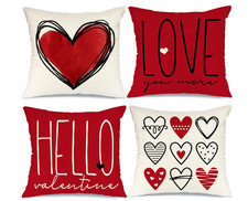GEEORY Valentine Pillow Covers 18x18 Set of 4 Red Heart Love Decorative Throw