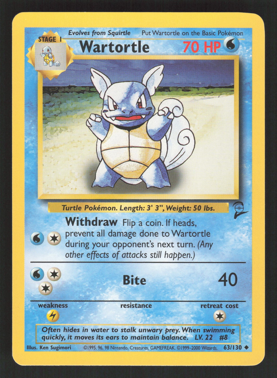 Wartortle 63/130 Pokemon TCG Base Set 2 LP