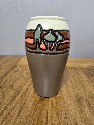 Royal Haeger SEG Style Vtg 2000 Art Pottery Matte Brown Scenic Landscape Vase