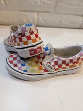 VANS Shoes Kids Youth Size 2.5 Rainbow Checkerboard Slip On Sneakers Low Top
