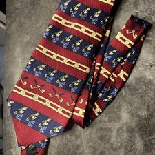 Disney Mickey  Co Neck Tie Mickey Mouse Golf Golfing Red Blue 63" Silk Korea