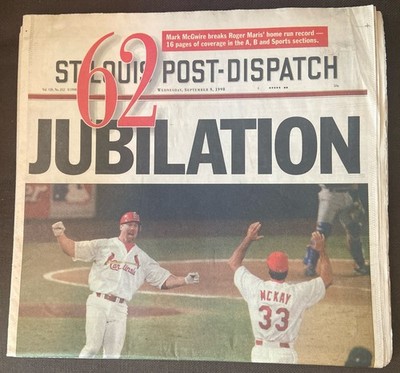 St. Louis Post-Dispatch 62 JUBILATION Mark McGwire Sept 9, 1998 Complete Edition