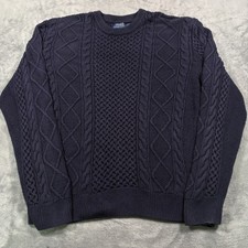 Polo Ralph Lauren Sweater Mens XL Navy Blue Winter Wear Crew Neck Cable Knit