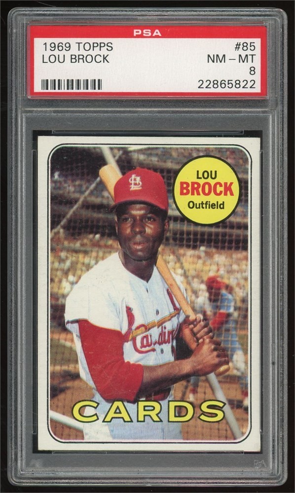 1969 Topps Baseball #85 Lou Brock, St. Louis Cardinals — PSA NM-MT 8