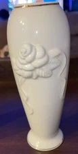 Vintage Lenox Embossed Rose Bud Vase w/ Gold Trim 7.5” Cream Color Hand Crafted