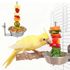 Set of 1 Bird Cage Feeder for Vegetable  Fruit, Parrot Fruit middle, silver