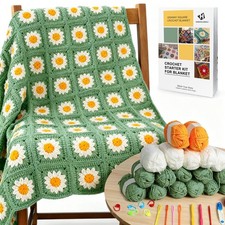 Crochet Blanket Kit for Beginners, Easy Granny Square Crochet Kit for Adults,wit