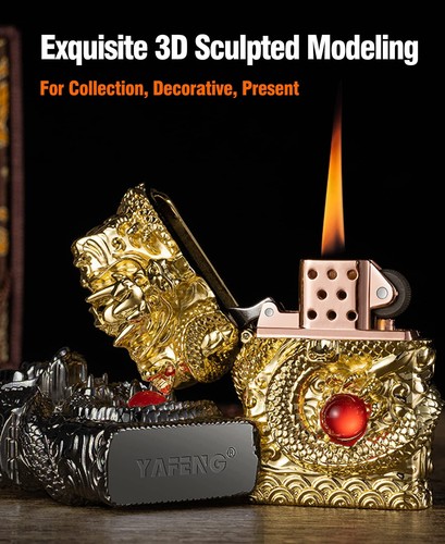 Cool Lighters, Windproof Carving Dragon Antique Lighter, Reusable Kerosene Gr... - Picture 2 of 6