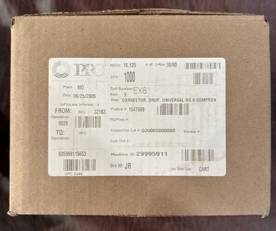 PPC EX6 RG6 Universal Compression Coax Connectors (Qty: 1000)