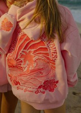 NWT Pink Palm Puff Women s Size S Surf Beach Hoodie "Everything Comes in Waves
