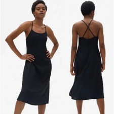 Everlane Womens Midi Slip Dress Size 0 Black Japanese GoWeave Cross-Back NWT