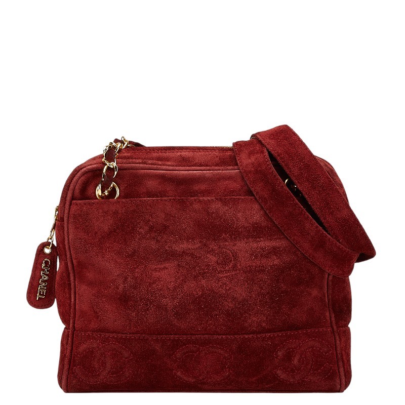 CHANEL Triple Coco Mark Chain Strap Tote Bag in Bordeaux Suede
