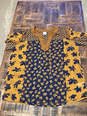 Cabi Golden Eye Harmony Blouse Top Sz M Ruffle Long Sleeves Neck Tie Boho #3953