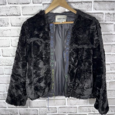 Bimba Y Lola Jacket Faux Fur Black Zipper Less Women's Size Medium M Pullover