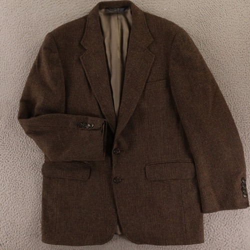 VTG Tweed Jacket S 38R Brown Houndstooth Check 100% Wool Blazer Sport Coat USA