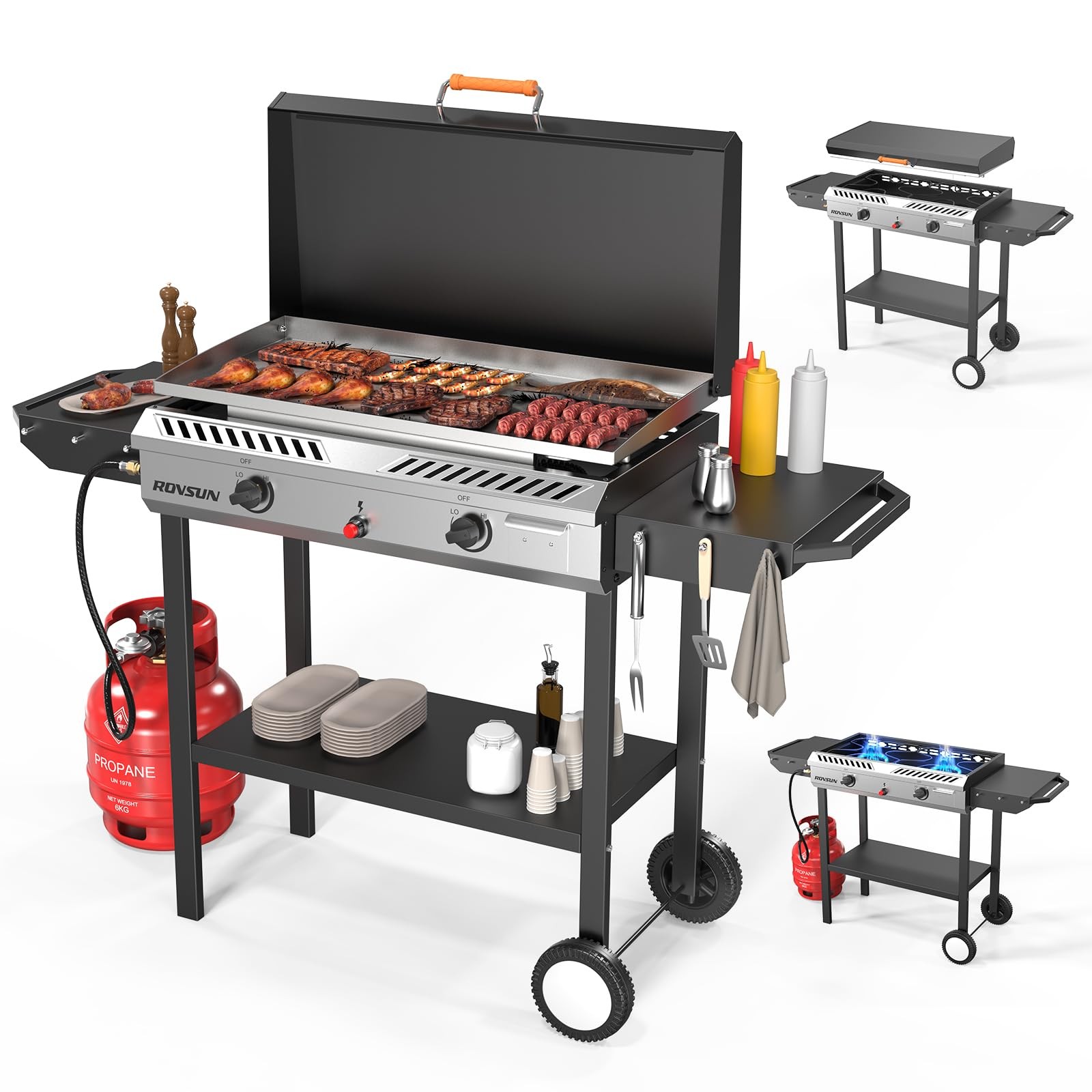 2 Burner 150000 BTU Propane Stove Griddle Combo Grill Igniti