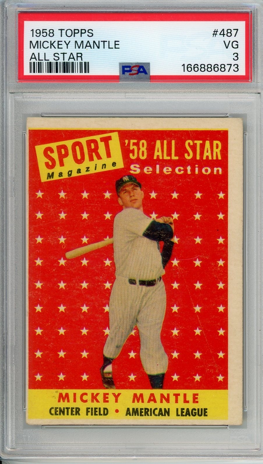 1958 Topps MICKEY MANTLE AS #487 PSA Grade 3 VG-Cond "Just Graded INVEST"