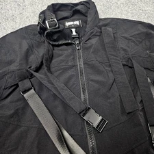 Darker Wavs x Dolls Kill Cropped Jacket Medium Black Straps Goth Rave Festival