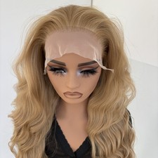 Layered Natural Ash Blonde Heat Resistant Hair Long Wavy Lace Front Wig