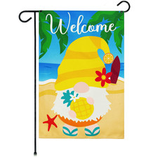 Garden Flag Welcome Gnome at Beach with Pineapple 12x18 inch Blockout Fabric