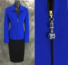 BEAUTIFUL St John collection jacket knit Blue black suit blazer size 4