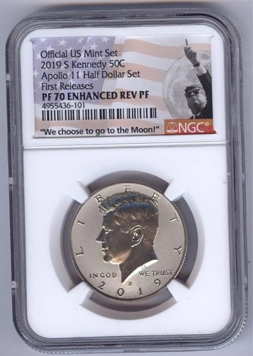 2019 S Kennedy 50C Apollo 11 Half Dollar + NGC + PF 70 Enhanced Rev Proof