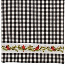 New Farmhouse Cottage WHITE BLACK CHECK RED CARDINAL BIRD TABLE RUNNER 54"