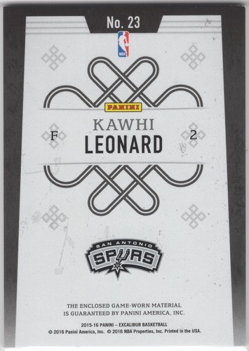 2015-16 Panini Excalibur Kawhi Leonard #23 Gamers GU Jumbo Patch /7 SSP - Picture 2 of 2