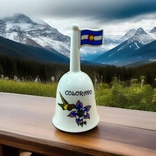 Colorado Souvenir Dinner Bell White with bird & flower State flag top design 4.5