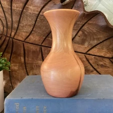 Hand Turned Natural Wood Smooth Bud Vase Boho Mid Mod  5 1/4” DecorNot For Water