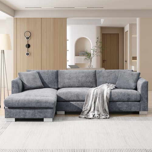 Modern L Shape Sectional Sofa Chenille Modular Couch with Chaise For Living Room - Picture 75 of 76