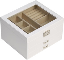 White 3-Layer Jewelry Organizer Box with Drawers for Rings, Earrings Necklaces