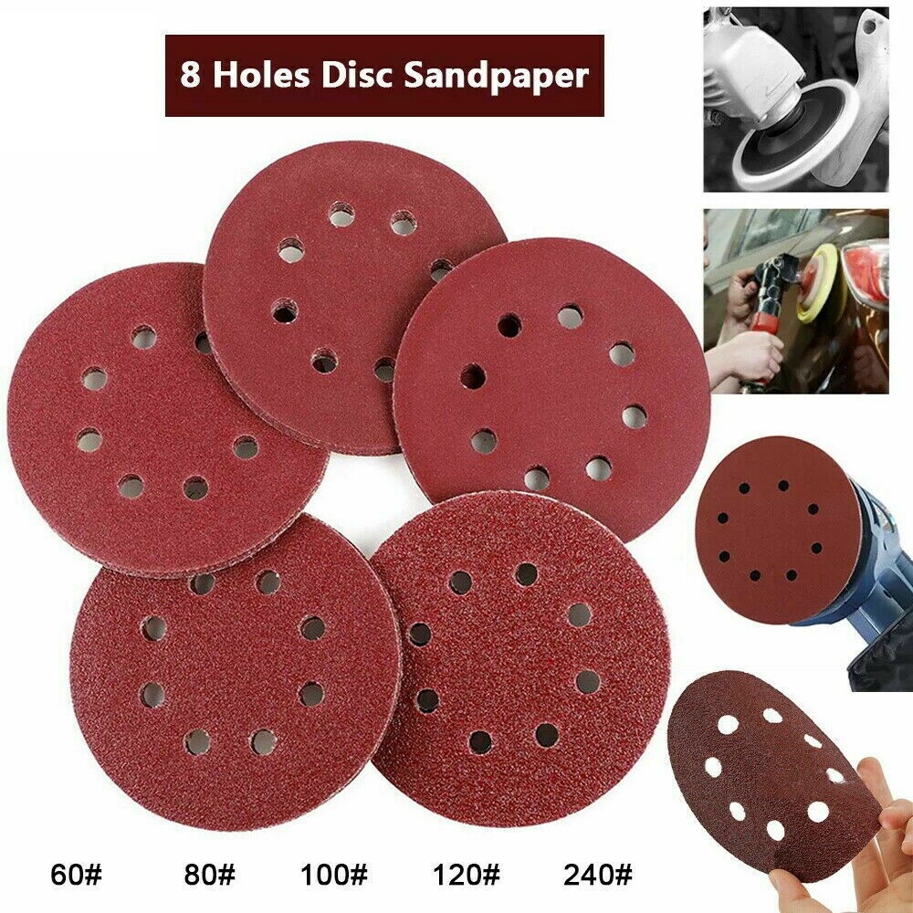 250PCS 5" INCH 125MM SANDING DISCS 40 60 80 120 240 GRIT ORBITAL SANDER PADS eBay