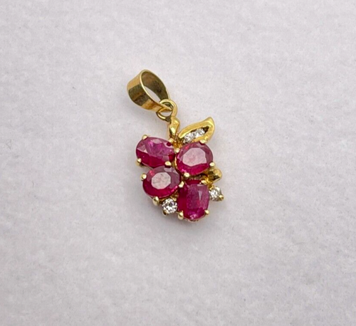 14ct Yellow Gold Ruby & Diamond Grape Design Pendant 1.3g Preloved VAL $1500 - Picture 7 of 11