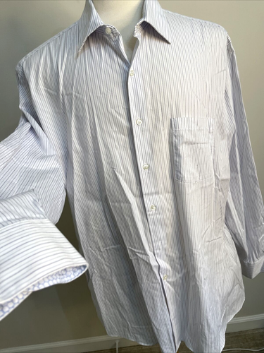 Van Heusen Men's Stretch Blue Striped Long-Sleeve Collared Button Up Size- 17.5 - Picture 2 of 11
